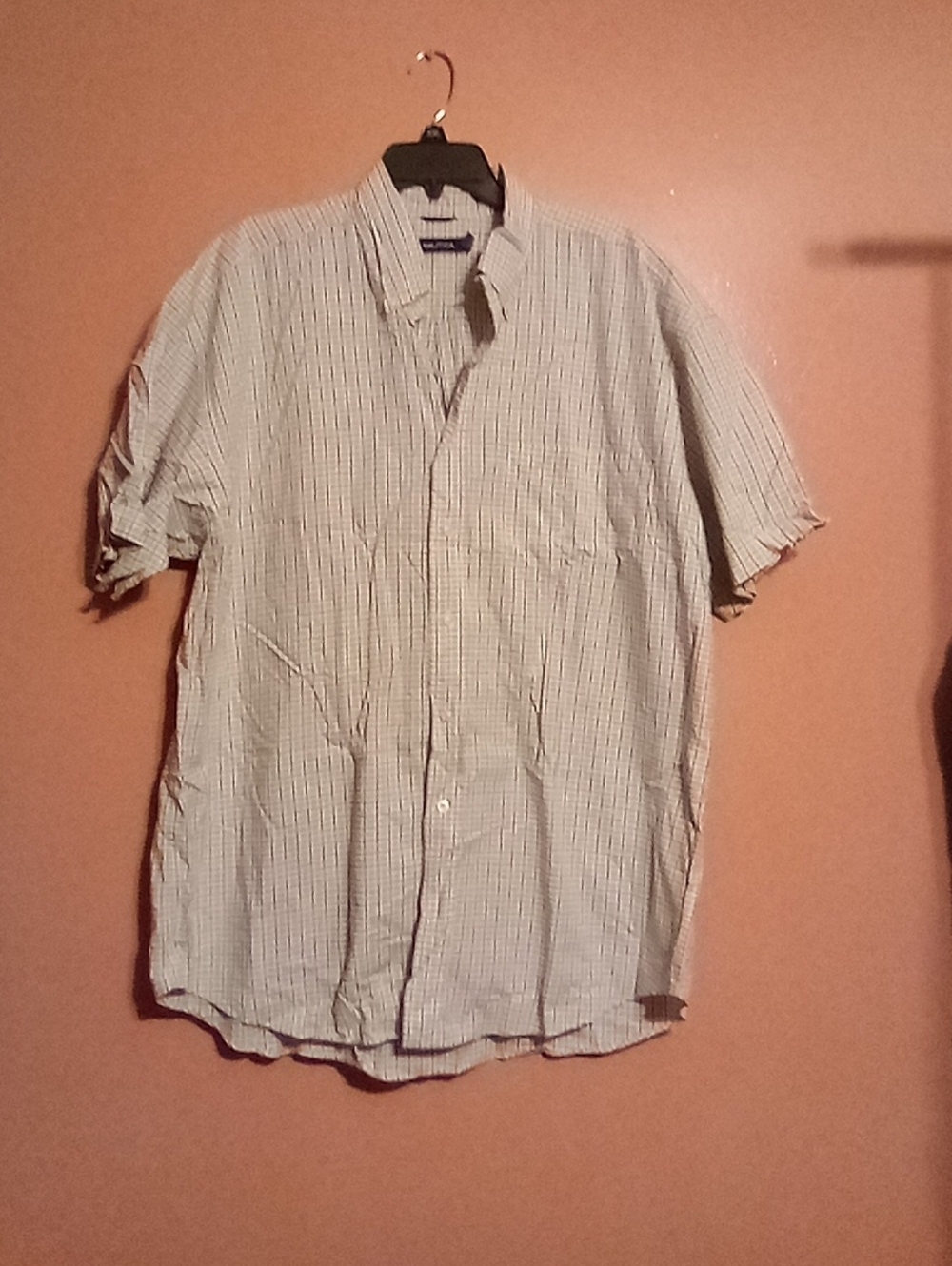 Nautica Men's White Checkered Shirt ( Bag X )